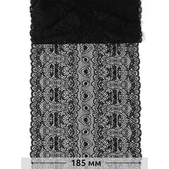 Кружево-стрейч KRUZHEVO арт.TBY.6185 шир.185мм цв.02 черный уп.2,7м