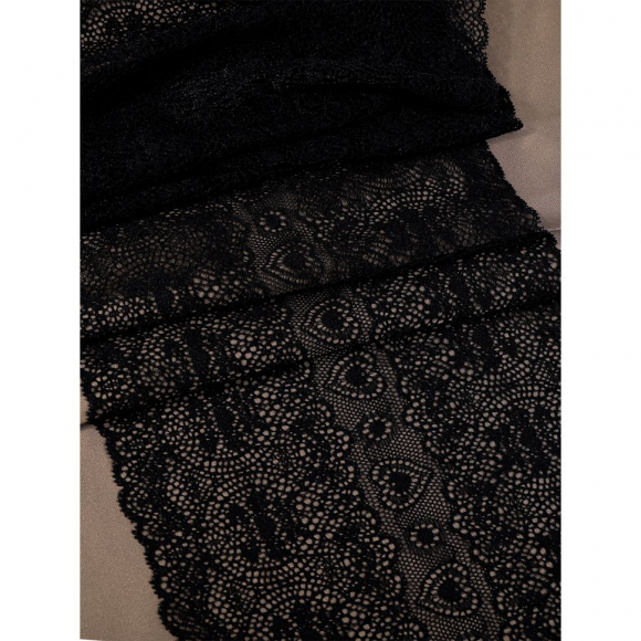 Кружево-стрейч KRUZHEVO арт.TBY.6185 шир.185мм цв.02 черный уп.2,7м