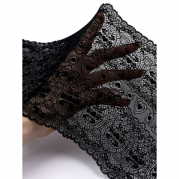 Кружево-стрейч KRUZHEVO арт.TBY.6185 шир.185мм цв.02 черный уп.2,7м