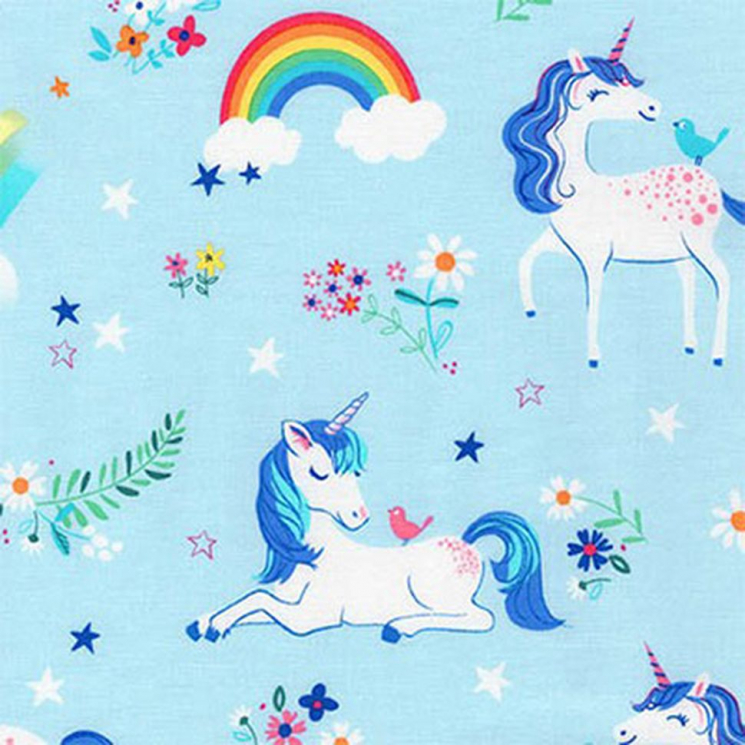 Ткань для пэчворка PEPPY Happy Little Unicorns 146 г/м? 100% хлопок цв.AUI-17163-4 BLUE уп.50х55 см