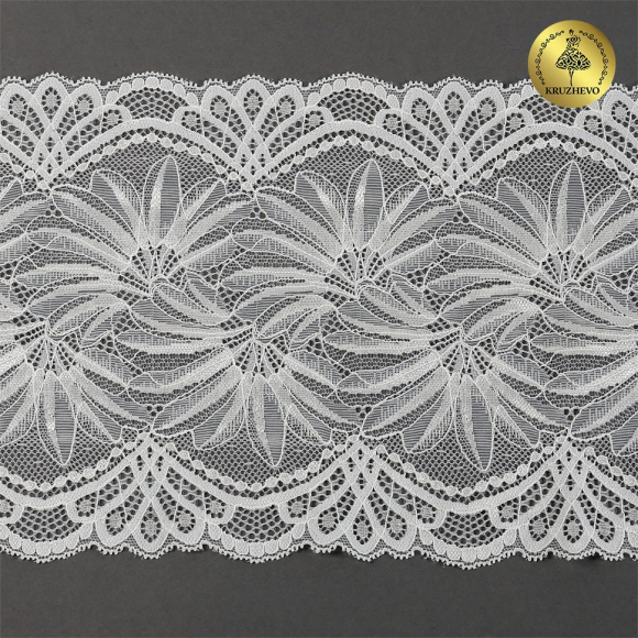 Кружево-стрейч KRUZHEVO арт.TBY.40039 шир.185мм цв.004 сумрачно-белый уп.25м