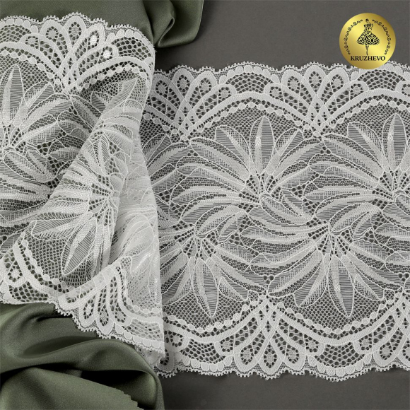 Кружево-стрейч KRUZHEVO арт.TBY.40039 шир.185мм цв.004 сумрачно-белый уп.25м