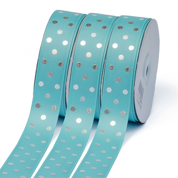 Лента репсовая Горошек серебро шир.25мм LDRS331 цв.331 бирюзовый уп.27,4м Лента репсовая Горошек серебро шир.25мм LDRS331 цв.331 бирюзовый уп.27,4м