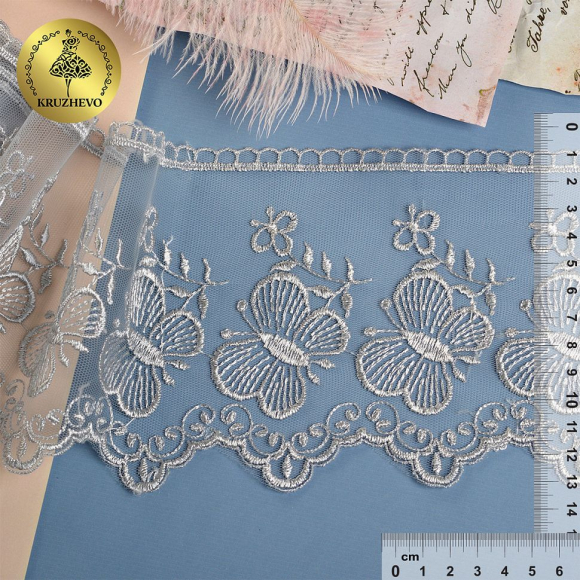 Кружево на жесткой сетке Exclusive арт.TBY 3BS228W1 шир.120мм цв.E1015 серый уп.13,71м