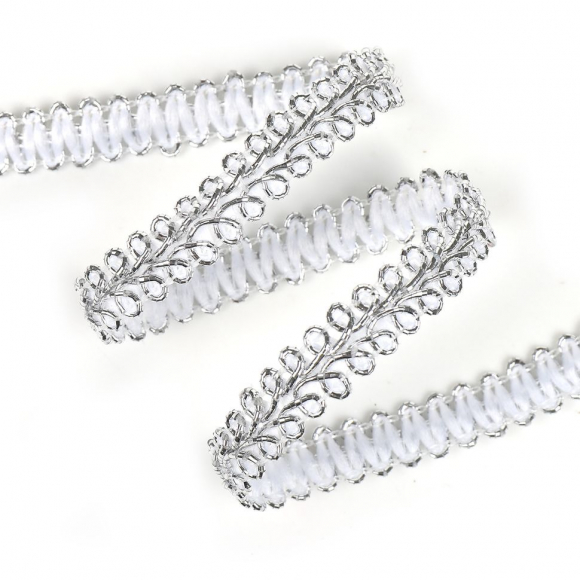 Тесьма TBY Шанель плетеная шир.12мм 0384-0016 цв.серебро уп.18,28м