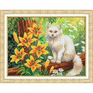 Набор для вышивания бисером ПАУТИНКА арт.Б-1462 Котенок в лилиях 38х28 см