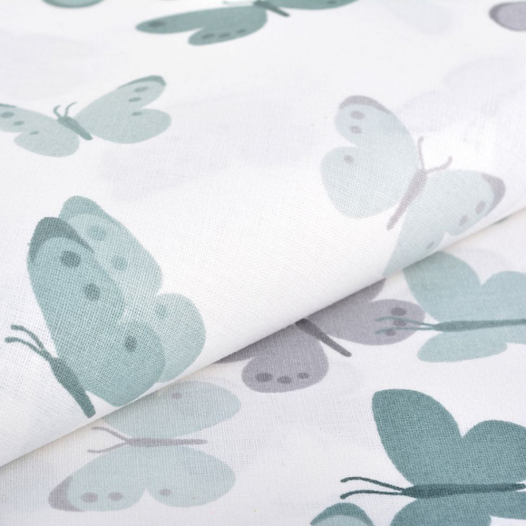 Ткань ранфорс Бабочки, арт.WH 9947-v18, 130г/м?,100% хлопок, шир.240см, цв.белый/мята, рул.30м