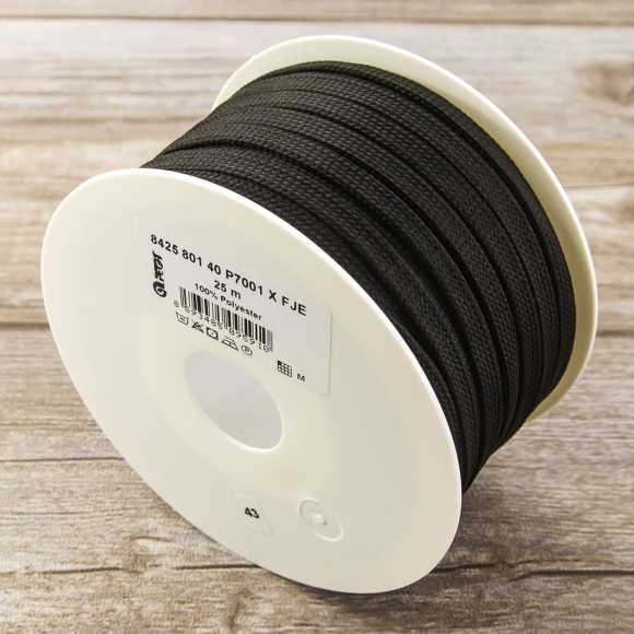 Шнур PEGA плоский, полиэстровый, цвет черный, 10 мм