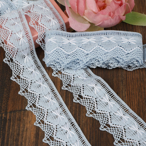 Кружево из мерсеризованного хлопка KRUZHEVO 37мм арт.TR.K-10034 цв.голубой+белый, уп.3м Кружево из мерсеризованного хлопка KRUZHEVO 37мм арт.TR.K-10034 цв.голубой+белый, уп.3м