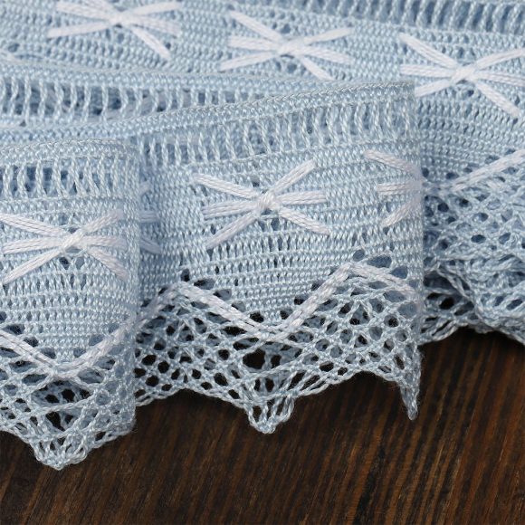 Кружево из мерсеризованного хлопка KRUZHEVO 37мм арт.TR.K-10034 цв.голубой+белый, уп.3м Кружево из мерсеризованного хлопка KRUZHEVO 37мм арт.TR.K-10034 цв.голубой+белый, уп.3м