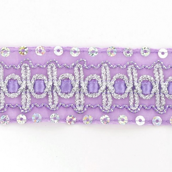 Тесьма с пайетками TBY арт.TH182 шир.38мм цв.045 сиреневый уп.18,28м