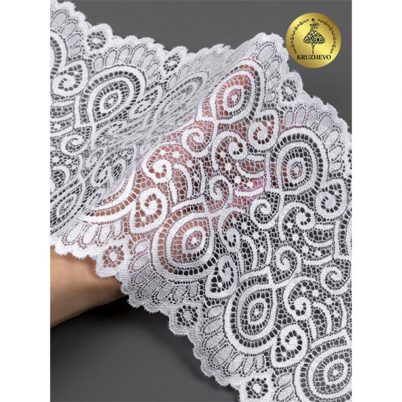 Кружево-стрейч KRUZHEVO арт.TBY.L1351 шир.180мм цв.001 белый уп.25м