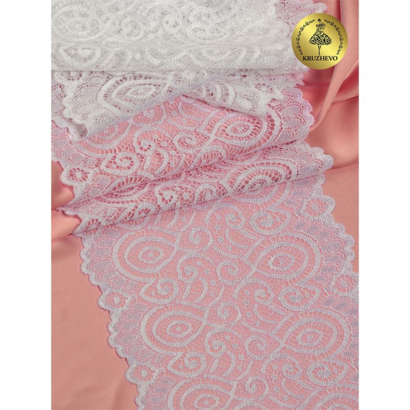 Кружево-стрейч KRUZHEVO арт.TBY.L1351 шир.180мм цв.001 белый уп.25м
