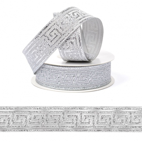 Лента (тесьма) жаккардовая арт.VB.101222 шир. 22мм цв.серебро уп.10 м