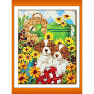 Набор для вышивания бисером ПАУТИНКА арт.Б-559 Щенята в цветах 14х18 см