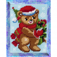 Набор для вышивания с пряжей BAMBINI арт.X2225 Новогодний Мишка 15х20см