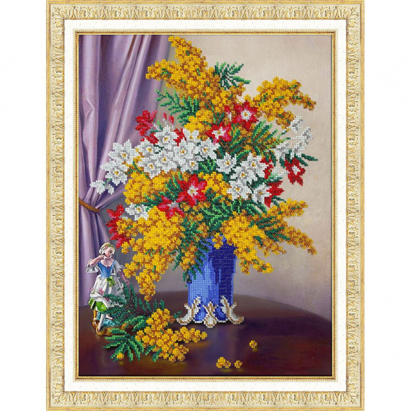 Набор для вышивания бисером ПАУТИНКА арт.Б-1272 Букет с мимозой 38х28 см