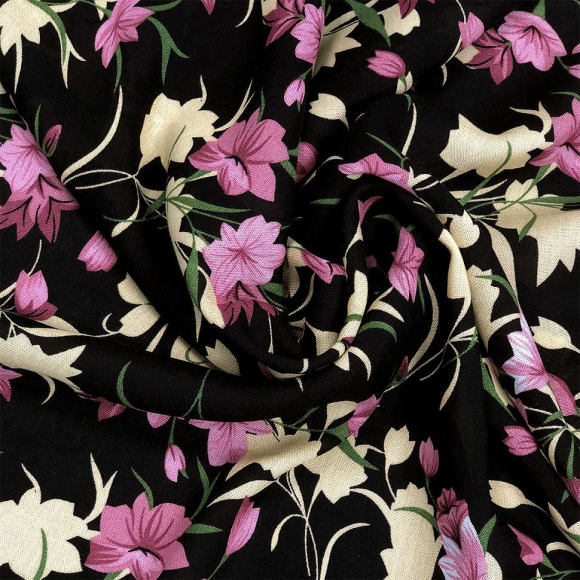 Ткань Штапель  TBY Vi-32011-c1 плот 110г/м2 100% вискоза шир. 145 см цв.с1 черный уп.5м