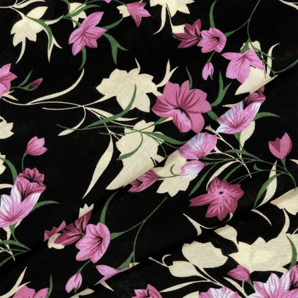 Ткань Штапель  TBY Vi-32011-c1 плот 110г/м2 100% вискоза шир. 145 см цв.с1 черный уп.5м