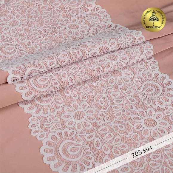 Кружево-стрейч KRUZHEVO арт.TBY.YSTL00839 шир.205мм цв.004 сумрачно-белый уп.25м