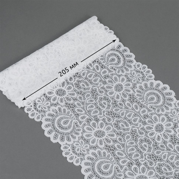 Кружево-стрейч KRUZHEVO арт.TBY.YSTL00839 шир.205мм цв.004 сумрачно-белый уп.25м