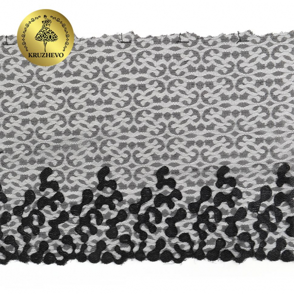 Кружево вышивка на сетке KRUZHEVO арт.TBY.OG48 шир.205мм цв.черный, правая уп.6м