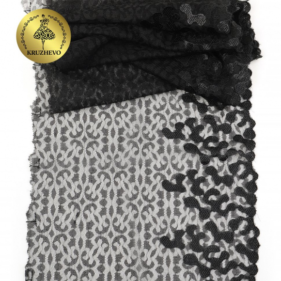 Кружево вышивка на сетке KRUZHEVO арт.TBY.OG48 шир.205мм цв.черный, правая уп.6м
