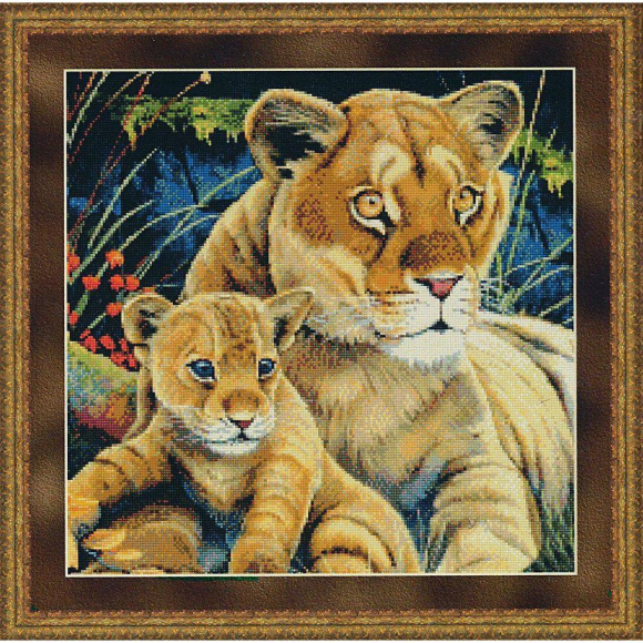 Набор для вышивания KUSTOM KRAFTS арт.99877 Львица с детенышем 35,6х35,6 см