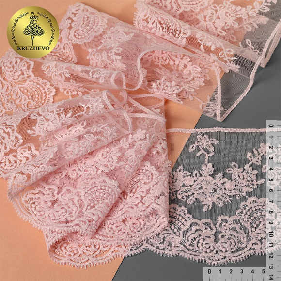 Кружево на жесткой сетке матовая нить KRUZHEVO арт.TBY.BL.40466 шир.130мм цв.R1815 розовый уп.13,71 м