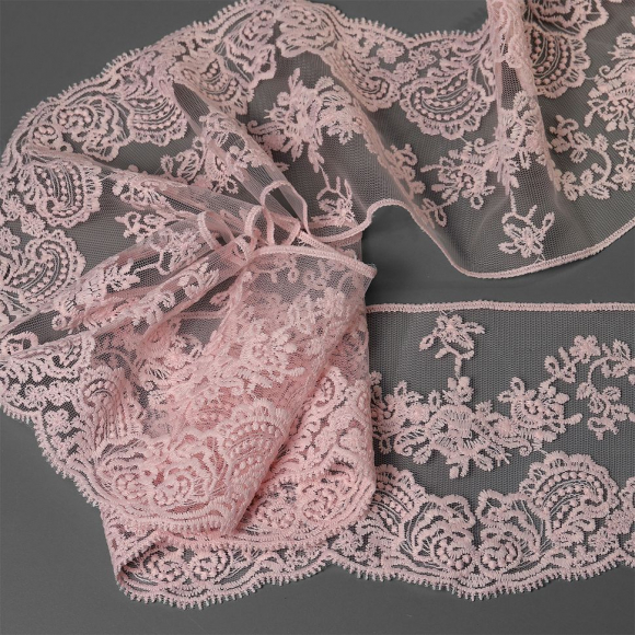 Кружево на жесткой сетке матовая нить KRUZHEVO арт.TBY.BL.40466 шир.130мм цв.R1815 розовый уп.13,71 м