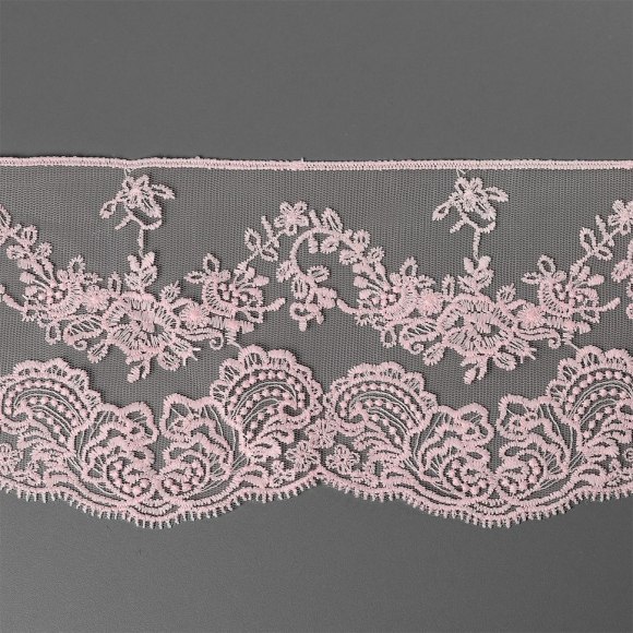 Кружево на жесткой сетке матовая нить KRUZHEVO арт.TBY.BL.40466 шир.130мм цв.R1815 розовый уп.13,71 м