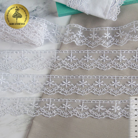 Кружево на сетке арт.TR 2006 шир.35мм цв.01 белый, уп.9м