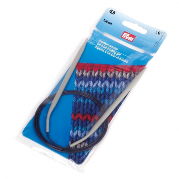 211366 PRYM Спицы круговые для вязания с гибкой фиолетовой леской 5.5мм 100см алюминий уп.1шт