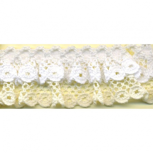 96773_Двойное кружево стрейч, 25 мм, цвет белый/бежевый