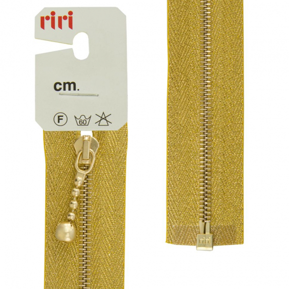 29419_Молния металл, Gold, слайдер Kuke,на люрексной тесьме, 4 мм,разъёмн 1 замок,55 см, тесьма золотистая