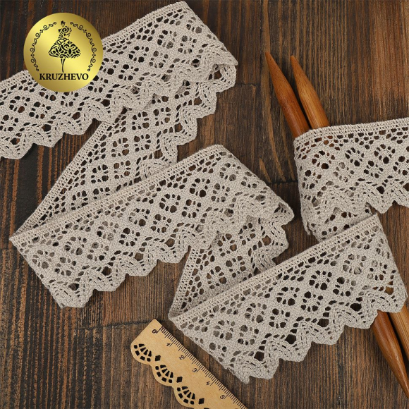 Кружево хлопковое KRUZHEVO 50мм арт.TR.1003 цв.09 лен, уп.3м Кружево хлопковое KRUZHEVO 50мм арт.TR.1003 цв.09 лен, уп.3м
