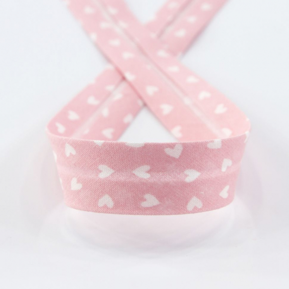 Косая бейка декоративная "сердечки", 18 мм, цвет розовый