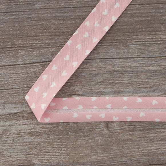 Косая бейка декоративная "сердечки", 18 мм, цвет розовый