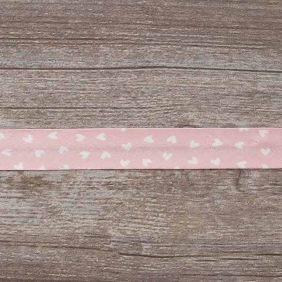 Косая бейка декоративная "сердечки", 18 мм, цвет розовый