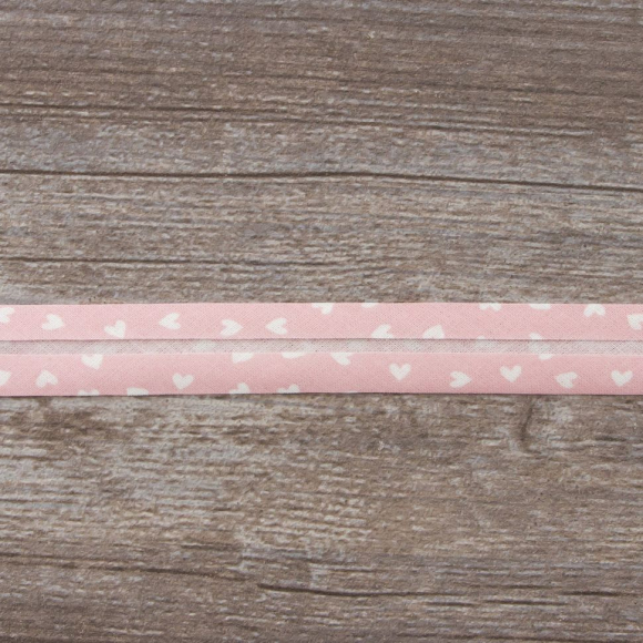Косая бейка декоративная "сердечки", 18 мм, цвет розовый