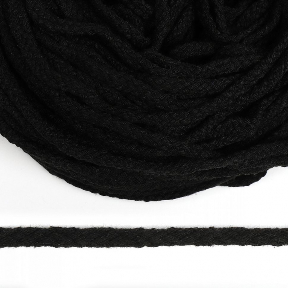 Шнур плоский плетеный х/б 5мм TBY62576 цв.черный уп.50м