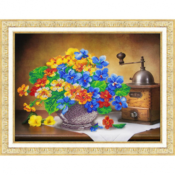 Набор для вышивания бисером ПАУТИНКА арт.Б-1273 Фиалки и настурции 38х28 см