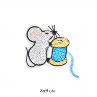 Термоаппликации с пайетками арт.TBY-2150 Мышка с нитками 8х9см 10 шт