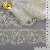 Кружево на сетке KRUZHEVO матовая нить с бантиками арт.TBY.635 шир.60мм цв.W1515 молочный уп.13,71м
