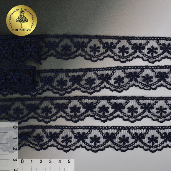 Кружево на сетке KRUZHEVO арт.TR.3820 шир.25мм цв.242 т.синий уп.9м