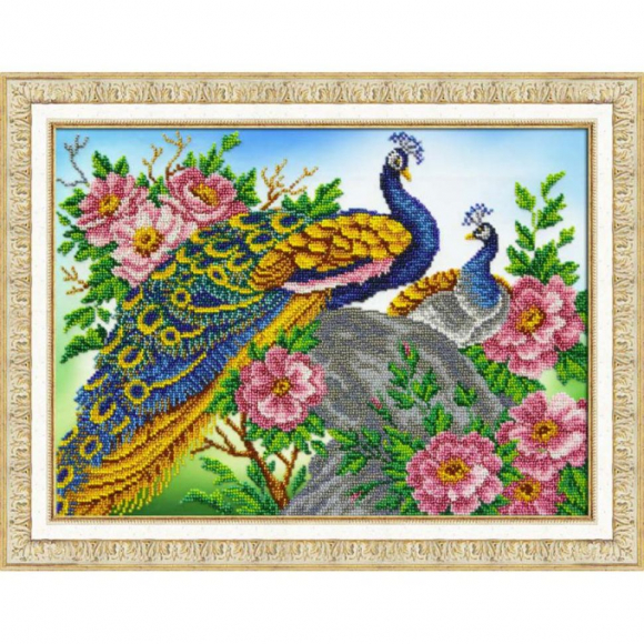 Набор для вышивания бисером ПАУТИНКА арт.Б-1450 Павлины 38х28 см