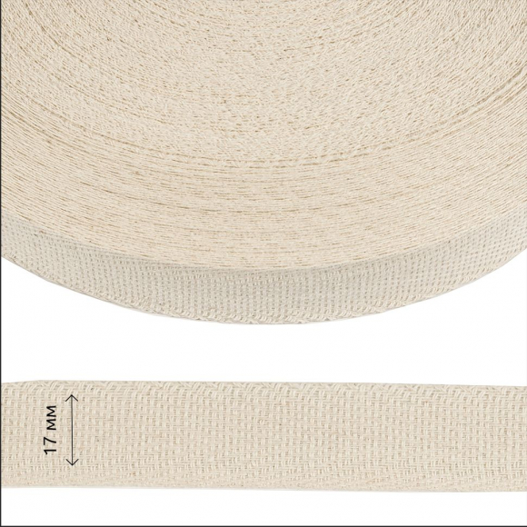 Тесьма киперная 17 мм хлопок 1,8г/см арт.12.2С-256К.17.003 цв.белый уп.50м