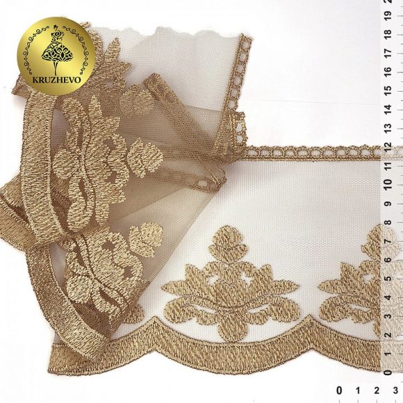 Кружево на жесткой сетке Exclusive арт.TBY 3L1041A шир.120мм цв.N6115 золотисто-бежевый уп.13,71м