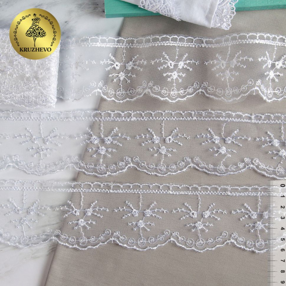 Кружево на сетке арт.TR 2007 шир.60мм цв.01 белый, уп.9м