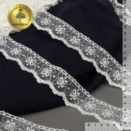 Кружево на сетке KRUZHEVO арт.TR.2106 шир.35мм цв.02 молочный уп.13м